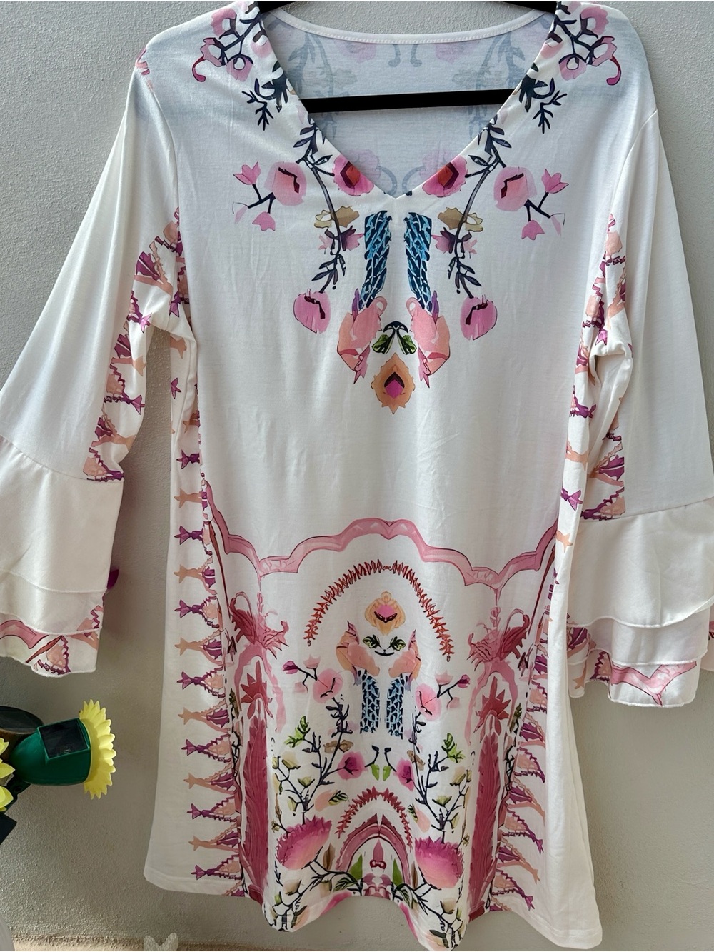 Women's dress with Cream with Pink Floral Print - Picture 3 of 7